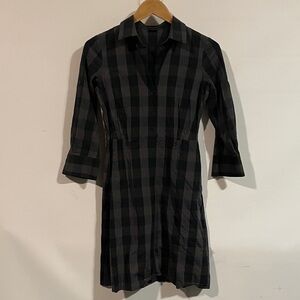 Theory Black Plaid Shirt Dress